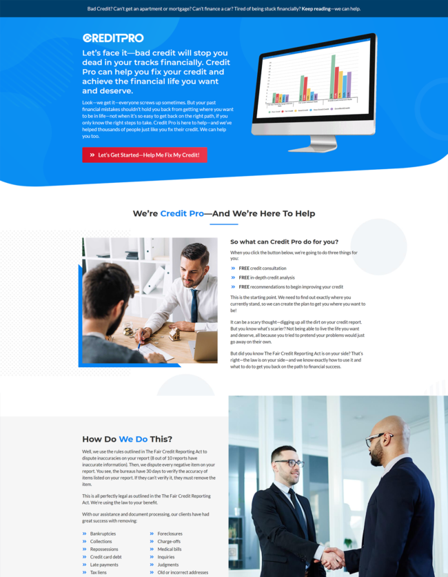 CreditPro lead generation funnel